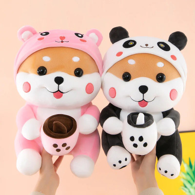 Thú nhồi bông shiba má hồng ôm bình sữa đáng yêu - Size từ 45cm đến 55cm - Quà tặng gấu bông shiba cosplay gấu trúc, thỏ êm mịn cho bé.