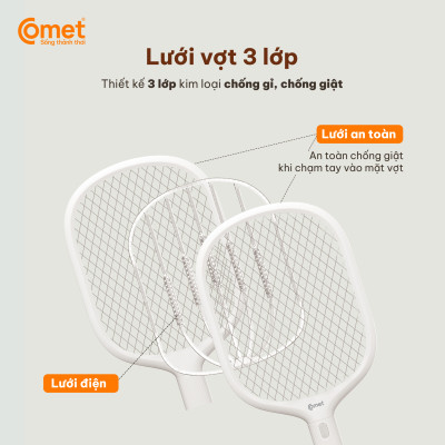 Vợt muỗi điện Comet CP049 Pin Lithium 500mAh sạc 2h dùng 10 ngày BH 12T cổng sạc type C