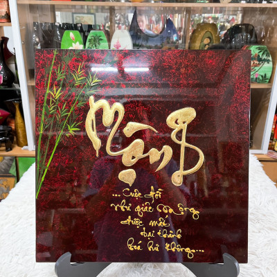 [ Sale Mạnh] Tranh sơn mài chữ ,thơ kèm họa tiết 40x40 cm ý nghĩa thích hợp làm quà tặng, trang trí,...