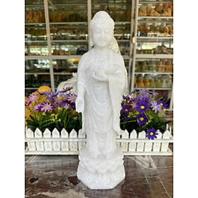 Tượng phật Adida đứng trên đài sen đá cẩm thạch trắng