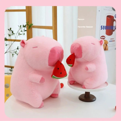 Thú nhồi bông capybara hồng dưa hấu đáng yêu - Size từ 30cm đến 50cm - Gấu bông chuột lang ăn dưa hấu có thể kéo được - Móc khoá gấu bông Capybara.