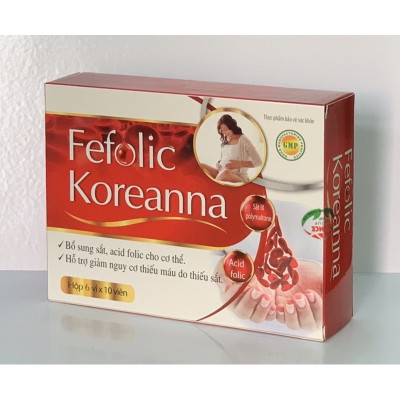 Viên Bổ Máu Fefolic koreanna- Hộp 60 Viên - Bổ Sung Fe, Acid Folic Cho Cơ Thể, Giảm Nguy Cơ Thiếu Máu Do Thiếu Sắt, Vinaphar