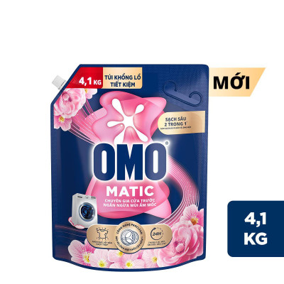 Túi Nước Giặt Omo Matic Cho Máy Giặt Cửa Trước Hương Hoa Anh Thảo Ngăn Mùi Ẩm Mốc 3.6KG