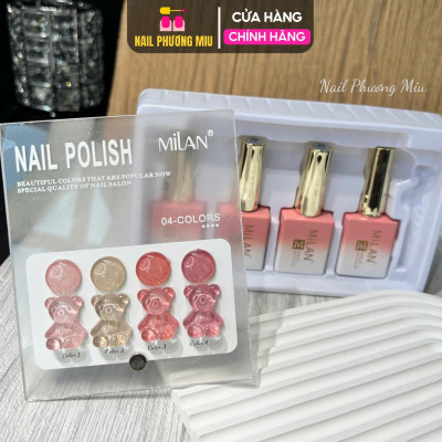 Set Sơn Thạch Nhũ Hồng MiLan 4 Màu Cao Cấp Làm Nail Đẹp, Chất Gel Mịn Dễ Kéo, Tặng Kèm Bảng Màu Gấu Làm Móng Siêu Đẹp Sơn Gel Nữ Women