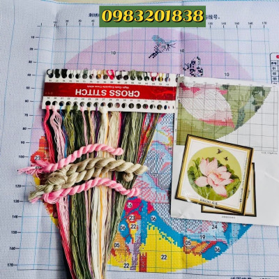 Tranh thêu kín chữ thập Hoa Sen DX1202, kích thước 50 x 50 cm