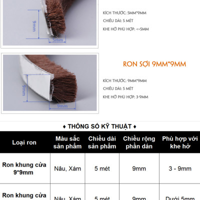 Ron Sợi Chân Cửa Khung Cửa 5*9mm - 9*9mm - 15*9mm - 23*9mm Ngăn Bụi Côn Trùng Chống Ồn Legaxi