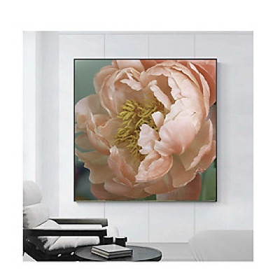 Tranh treo tường vuông hoa mẫu đơn nở rộ, phong cách hiện đại, sang trọng,  phong cách sơn dầu,in canvas , kèm khung siêu nhẹ PVP-DC1V10