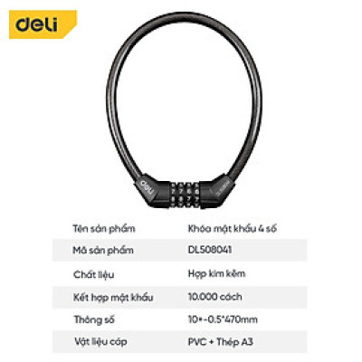 Khóa xe đạp xe máy Deli Cao Cấp - Khóa mật mã dạng 4-5 chữ số siêu an toàn chống trộm
