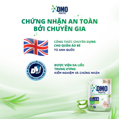 Túi Nước Giặt Omo Matic Cho Quần Áo Bé Yêu Chiết Xuất Tràm Trà Và Nha Đam Dịu Nhẹ, Sạch Khuẩn 3.6kg