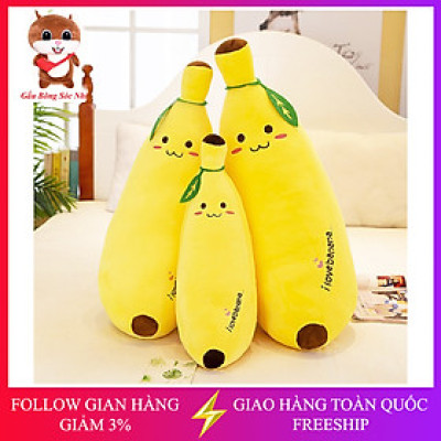 Gấu bông gối ôm quả chuối cao cấp, quà tặng thú nhồi bông chuối vải nhung co giãn 4 chiều