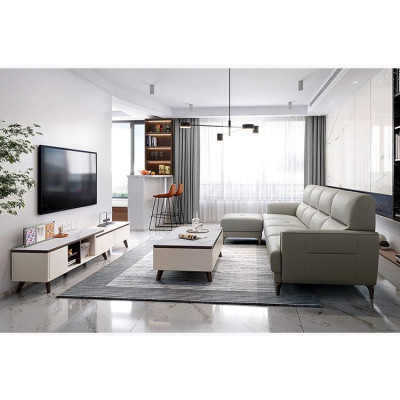 Bàn trà vân đá gỗ công nghiệp hiện đại phòng khách chung cư kết hợp tủ tivi có thể kéo ra thu vào LH058