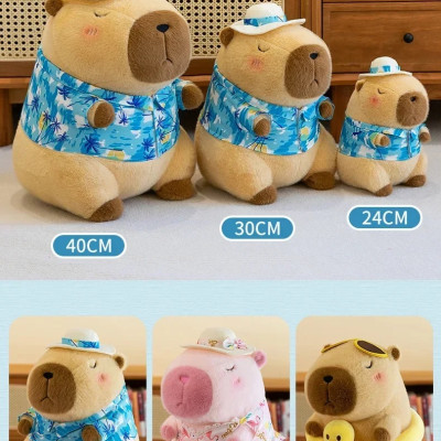 Thú nhồi bông Capybara đi biển ngộ nghĩnh - Size 35cm đến 45cm - Quà tặng gấu bông chuột lang đeo phao vịt cute.