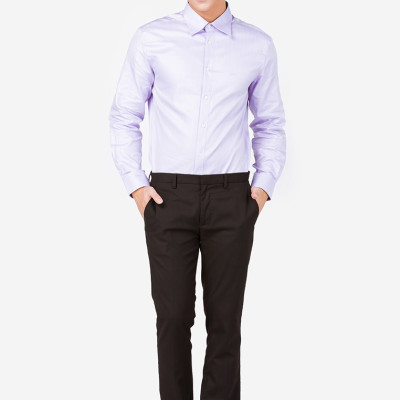 Áo sơ mi nam dài tay ALIGRO 100% chất cotton màu tím nhạt cổ bẻ dáng ôm body, thanh lịch ALGS036