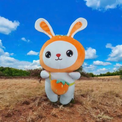 Gấu bông thỏ đầu trái cây đeo túi siêu mềm dễ thương (40cm) vải miniso mềm mại êm ái hàng cao cấp, an toàn cho trẻ nhỏ