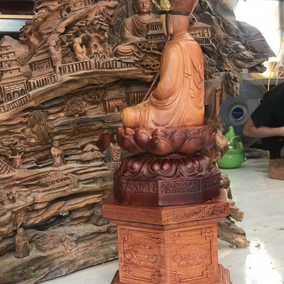 Tượng phật địa tạng vương bồ tát dáng ngồi tô mầu giả cổ kt 30×15×15cm