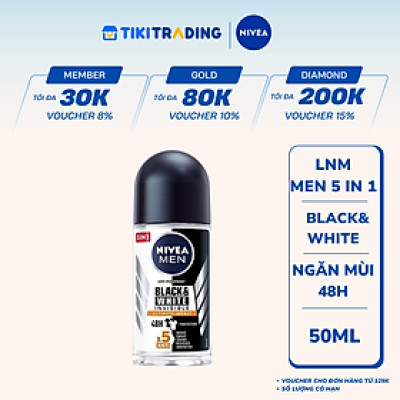 Lăn Ngăn Mùi NIVEA MEN Black&White Ngăn Vệt Ố Vàng Vượt Trội - Hương Mạnh Mẽ (50 ml) - 85392