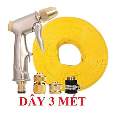 ️ Bộ dây vòi xịt nước rửa xe, tưới cây , tăng áp 3 lần, loại 3m, 5m 206701-1Yđầu đồng, cút đồng, d.vàng