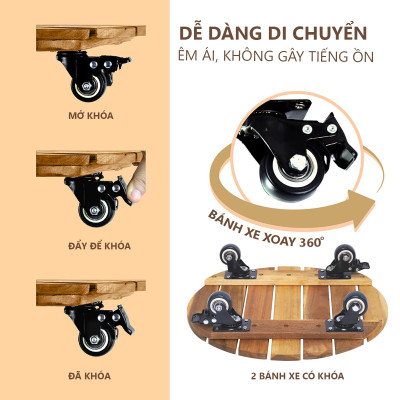 Đế Lót Để Chậu Cây Có Bánh Xe ANKAN 40cm Làm Giá Đỡ Kệ Hoa Cây Cảnh, Màu Vàng Nắng, Chịu Tải 150Kg