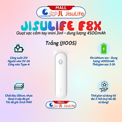 Quạt cầm tay mini JisuLife F8X 4500mAh - Tích hợp Sạc dự phòng, Đèn pin - Hàng chính hãng