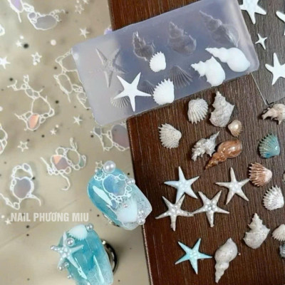Khuôn in 3D Silicon Tạo Hình Sao Sò Ốc Biển 7 Mẫu To Nhỏ Làm Nail Mùa Hè Siêu Xinh, Thiết Kế Đáng Yêu Trang Trí Móng Nghệ Thuật