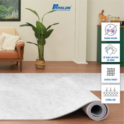 Thảm Em Bé Cao Cấp Parklon Vân Đá Hoa Cương Trắng Chính Hãng Hàn Quốc (300x140x0.55)cm Chống Bụi Kháng Khuẩn Khử Mùi Chống Ồn Chống Trượt Chống Sốc (Cushion Maru PVC-White Marble)