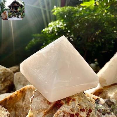 Kim tự tháp đá thạch anh trắng NHA SAN T630 Ánh sáng soi đường cho tâm hồn - 1.1 kg (8 x 10.2 cm)