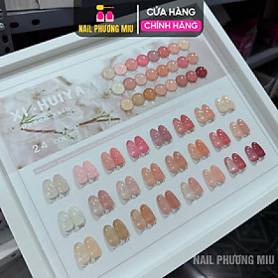 Set Sơn Thạch Đục 24 Màu HUIYA Tông Hồng Làm Nail Siêu Bóng Mướt, Chất Sơn Gel Đậm Đặc Chuẩn Màu Tươi Sáng Tặng Kèm Bảng Màu Peach Skin Nữ Women
