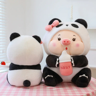 Thú nhồi bông heo cosplay gấu trúc ôm bình sữa - Size từ 25cm đến 85cm - Quà tặng gấu bông heo ôm bình sữa êm mịn cho bé.