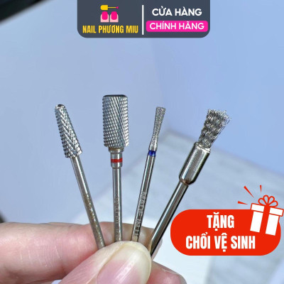 Combo 3 Đầu Mài Titan Tặng Chổi Vệ Sinh, Đầu Mài Da, Mài Chân Móng Up, Mài Mịn Phá Gel Titanium Vonfram Siêu Bền Làm Nail Tiện Lợi, Không Nóng Móng