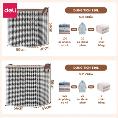 Túi Đựng Quần Áo Chăn Màn Vải Không Dệt Chống Thấm Nước Deli, Giỏ Đựng Quần áo Đa Năng Có Thể Gấp Gọn