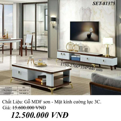 Tủ tivi và bàn sofa mặt kính cường lực 3C nhập khẩu Juno Sofa PH-SET81375 cao cấp