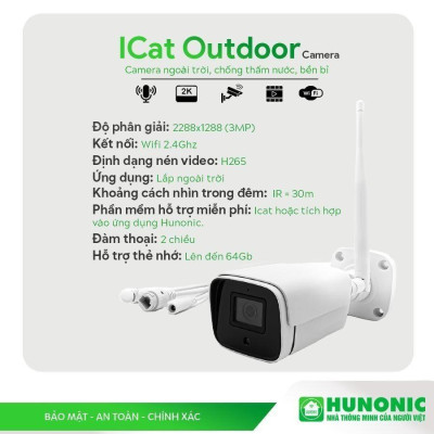 Camera Wifi Hunonic Icat 1080P Xoay 360 Độ, Theo Dõi Chuyển Động, Đàm Thoại 2 Chiều - Hàng Chính Hãng, Bảo Hành 1 Đổi 1.