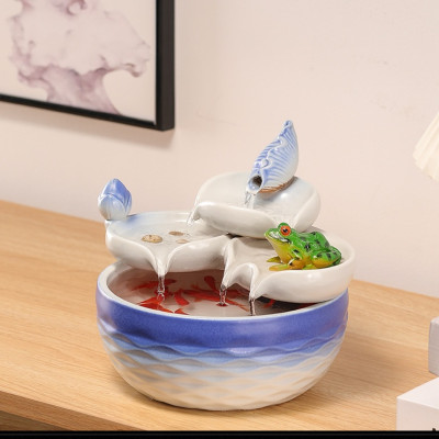 Thác nước phong thủy Bạch Liên Vũ Oa bằng gốm sứ thủ công- Arthouse