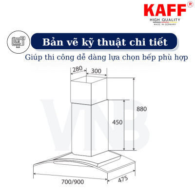 Máy hút mùi kính cong cảm ứng điều khiển từ xa 700mm KAFF KF-GB702 - Hàng Chính Hãng