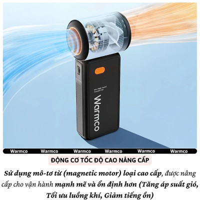 Quạt cầm tay turbo mini siêu mát Pin trâu 5000 mAh, nhỏ gọn linh hoạt hiệu WARMCO - 100 chế độ gió, dùng liên tục 18h (tùy mức gió), thiết kế đẹp, bền - hàng nhập khẩu