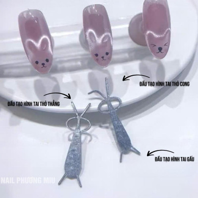Thanh Đẩy Mắt Mèo Hình Tai Gấu Tai Thỏ Thẳng Cong (Dùng Với Nam Châm) Làm Nail, 2 Đầu Có Tai