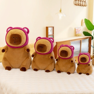 Thú nhồi bông capybara cosplay gấu dâu đáng yêu - Size từ 45cm đến 80cm - Quà tặng gấu bông chuột lang đội nón lotso êm mịn.