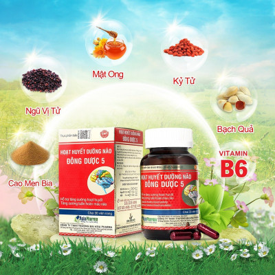 [5 HỘP] Viên uống hoạt huyết dưỡng não Đông Dược 5 Asia Pharma hỗ trợ thiểu năng tuần hoàn não - Hộp 30 viên
