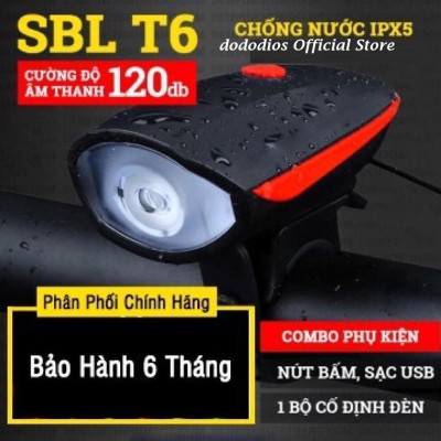 Đèn xe đạp thể thao dododios siêu sáng có còi pin sạc usb led T6 chống nước - MàuĐỏ