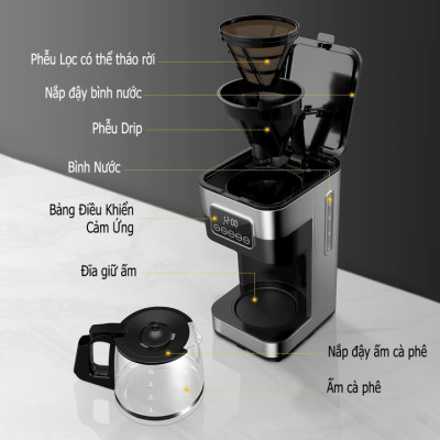 Máy pha cà phê tự động cao cấp Shardor CM1429TA-GS công suất 900W, dung tích 1500ml-Hàng chính hãng