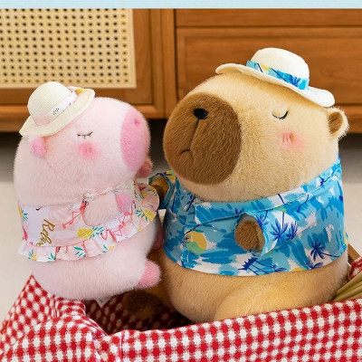 Thú nhồi bông Capybara đi biển ngộ nghĩnh - Size 35cm đến 45cm - Quà tặng gấu bông chuột lang đeo phao vịt cute.