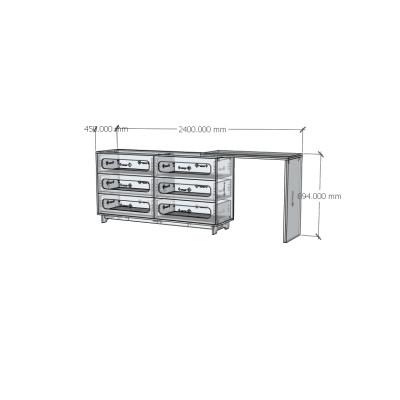 HAPPY FURNITURE , Tủ lưu trữ 6 ngăn kéo mây đan kết hợp bàn - VENNI , BAN_117 , 240cm x 45cm x 89cm DxRxC