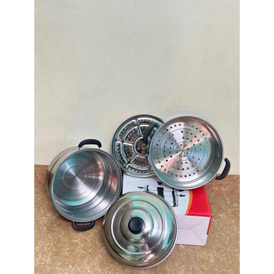 Nồi Hấp Inox 3 Tầng Siêu To 28CM Dùng Cho Cả Bếp Từ Và Bếp Ga, Nồi Hấp Bánh Bao Bánh Flan Hấp Thức Ăn Tặng Kèm Xửng Hấp - HÀNG CHÍNH HÃNG MINIIN