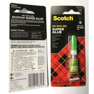 Bộ 4 chai keo dán đa năng siêu dính nhanh khô - loại no run gel (không chảy) dạng sệt 3M Scotch Super Glue AD113 2g