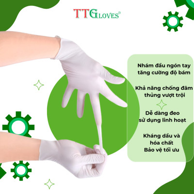 Găng Tay Y Tế Size M Không Bột Nitrile TTGLOVES Màu Trắng ( 100 Chiếc/hộp)