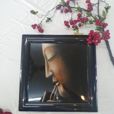 Tranh sơn mài vẽ tay Tượng Phật cao cấp Thanh Bình Lê size 38x38 cm treo tường, trang trí nhà cửa, văn phòng, quà tặng