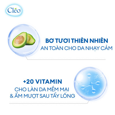 Kem Tẩy Lông Chiết Xuất Bơ Cleo Dành Cho Da Nhạy Cảm 50g, an toàn, không đau và đạt hiệu quả nhanh chóng