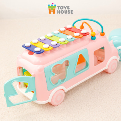 Đồ chơi giáo dục cho bé - ô tô thả khối kết hợp đàn gõ Xylophone ToysHouse HE8036 - màu xanh/hồng