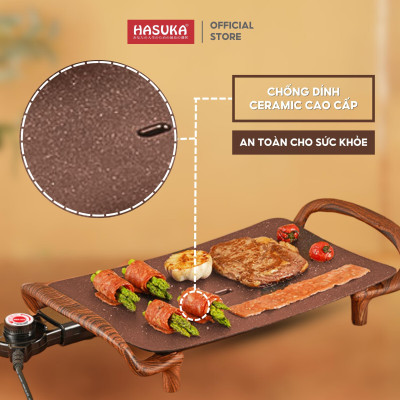 Bếp nướng điện HASUKA HSK-332 công suất 1600W cảm biến nhiệt thông minh, mặt nướng chống dính Ceramic an toàn - HÀNG CHÍNH HÃNG
