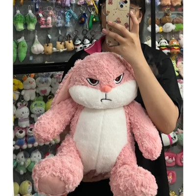 Thú nhồi bông thỏ quạo màu hồng đáng yêu - Size từ 35cm đến 1m - Quà tặng gấu bông thỏ mặt giận dữ hồng phấn mềm mịn.